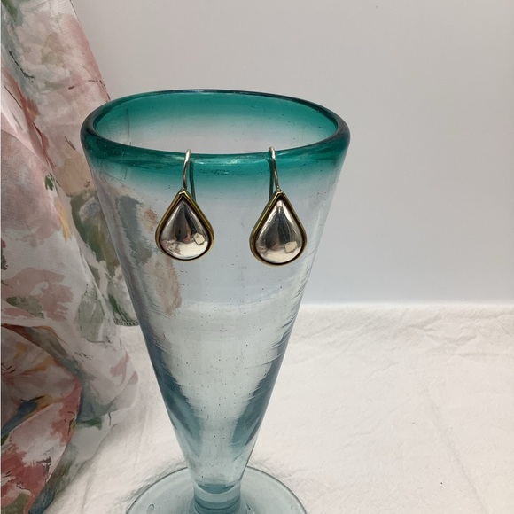 Vintage Sterling and Brass pierced earrings - Picture 2 of 3